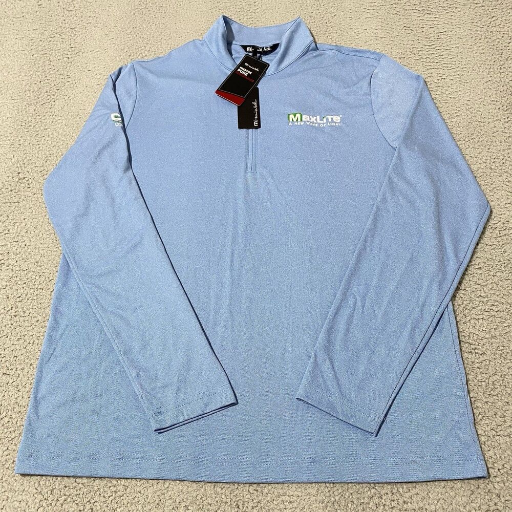 MaxLite Lighting Shirt Travis Mathew Mens Large Blue 1/4 Zip Employee Office NEW